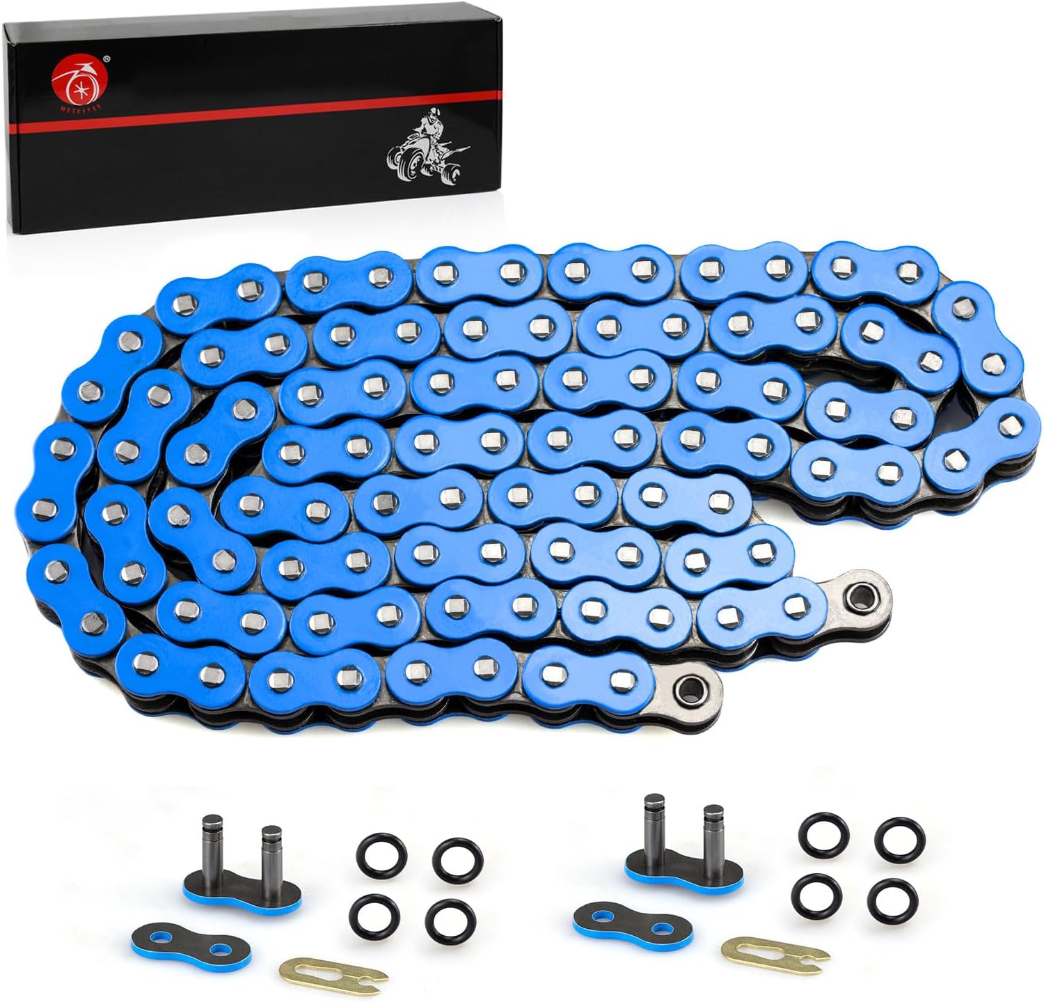 Heavy Duty O-Ring Drive Chain (Blue) Compatible with Yamaha Warrior 350 Raptor 350 700 700R YFZ450 YFZ450R XT250 XT550 YZ100 Outlaw 450 525 QuadRacer LT500R KLT200 KLT250 KE250 KZ200