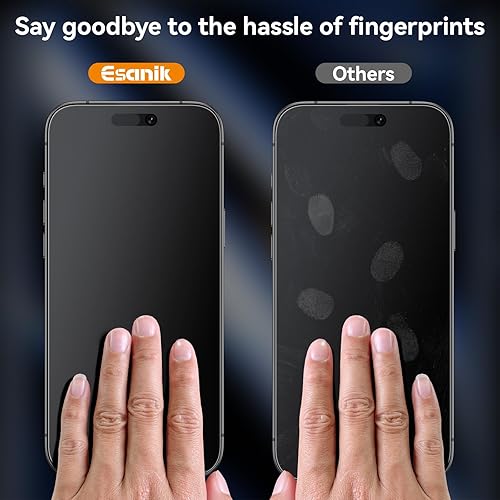 Miniatura 5 de Esanik Paquete de 2 Protectores de Pantalla de Vidrio Mate de Privacidad para iPhone 15 Pro Max Anti-Deslumbramiento y Anti-Espía, Anti-Reflejo,
