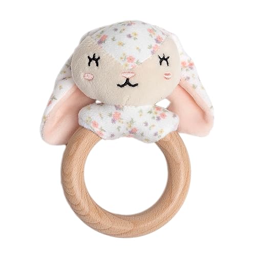 Miniatura 13 de Pearhead Mordedor de peluche arrugado para bebé, adorable juguete sensorial de fresa con anillo de cuentas de silicona sin BPA, sonido suave y tela