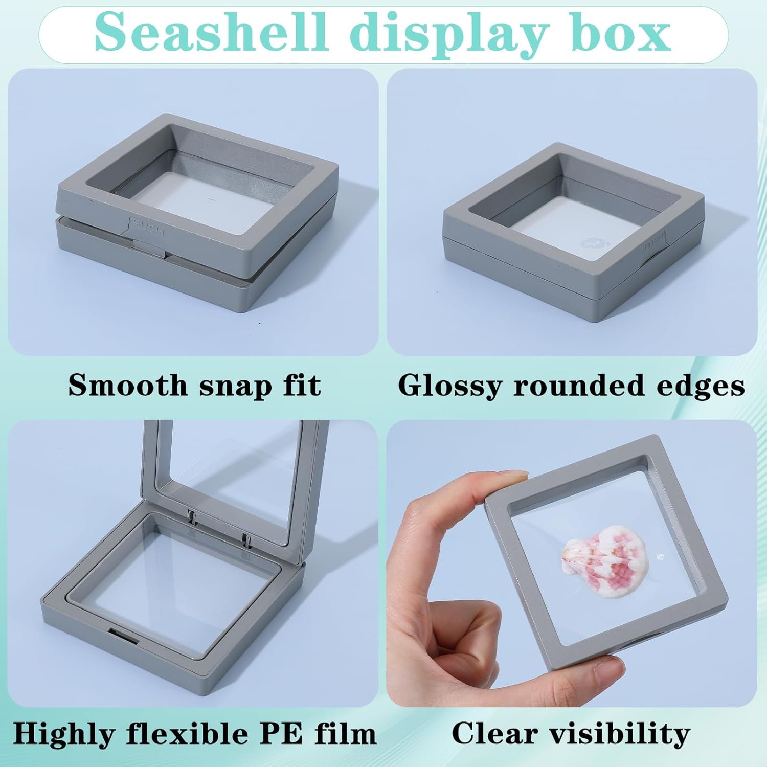 60 Pcs Seashell Holder 3D Floating Display Box 2.7 x 2.7 Inches Transparent Display Shelf Cases for Sea Shell Collectibles, Crystal Rock, Diamonds, Jewelry, Badges Decoration, Multicolor