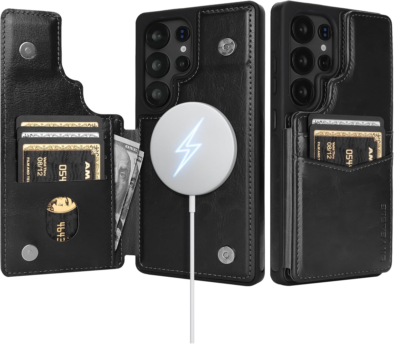 Compatible with Magsafe for Samsung Galaxy S25 Ultra Wallet Case with Card Holder,Women Men Phone Case PU Leather Kickstand Flip Protective Cover Credit Card Slots,for Galaxy S25 Ultra,Black