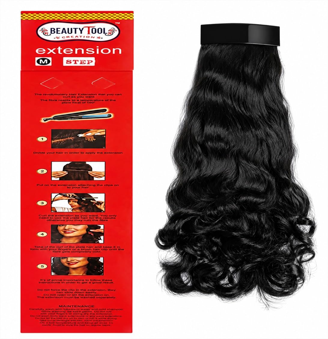 BEAUTY TOOL Hair Extension/Medium Step Hair/Hair Wig For Women & Girls/Synthetic Hair/Clip Attached Hair/Changeable clips/Length 41 CM/Pack of 1 (Beauty Red)-image-42