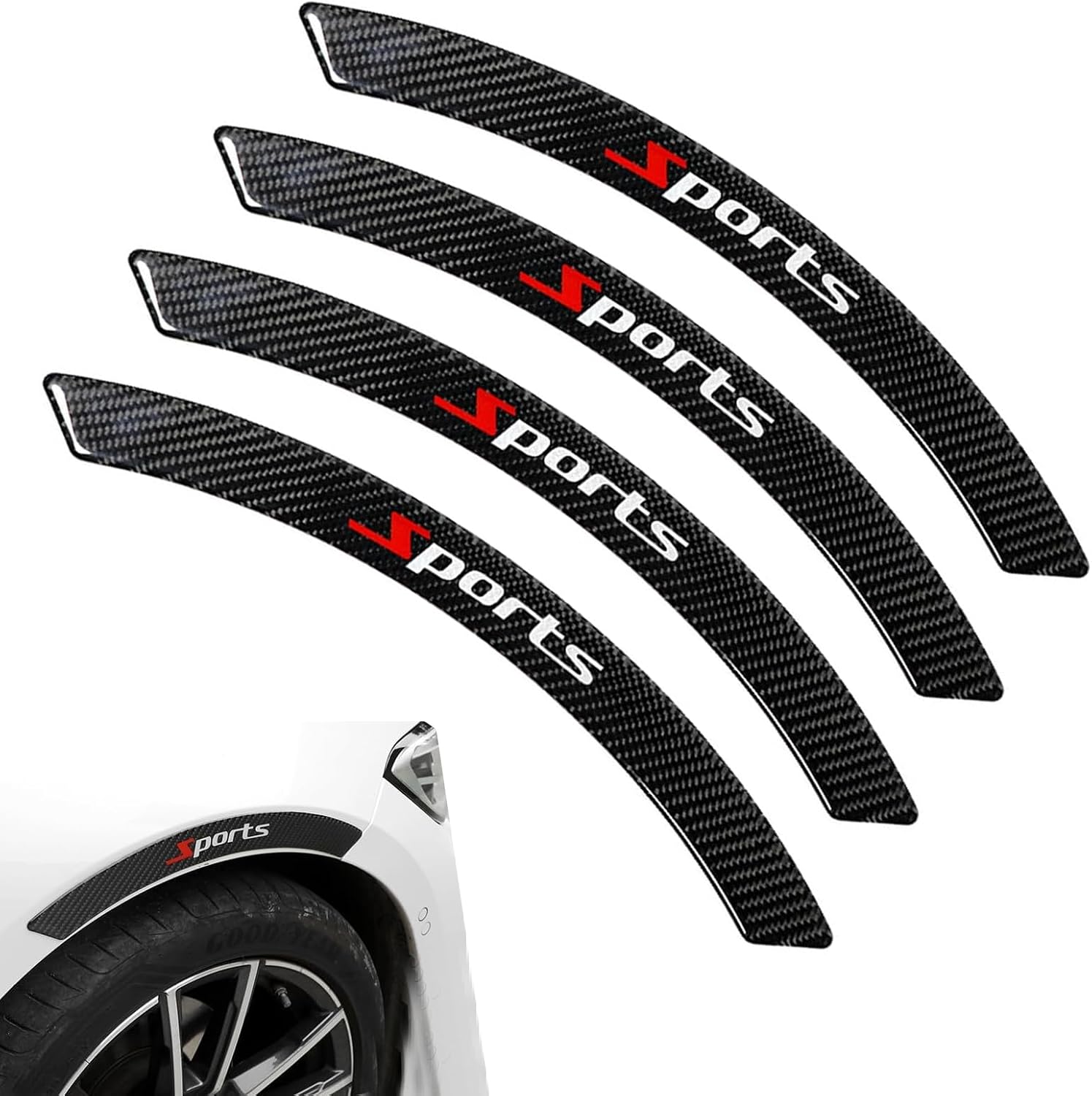 4 PCS Car Fender Protector, 2PCS Carbon Fiber Wheel Arch Protective Stickers, Universal Self-Adhesive Automobile Wheel Arch Decorative Strips for Anti-Scuff (Black)