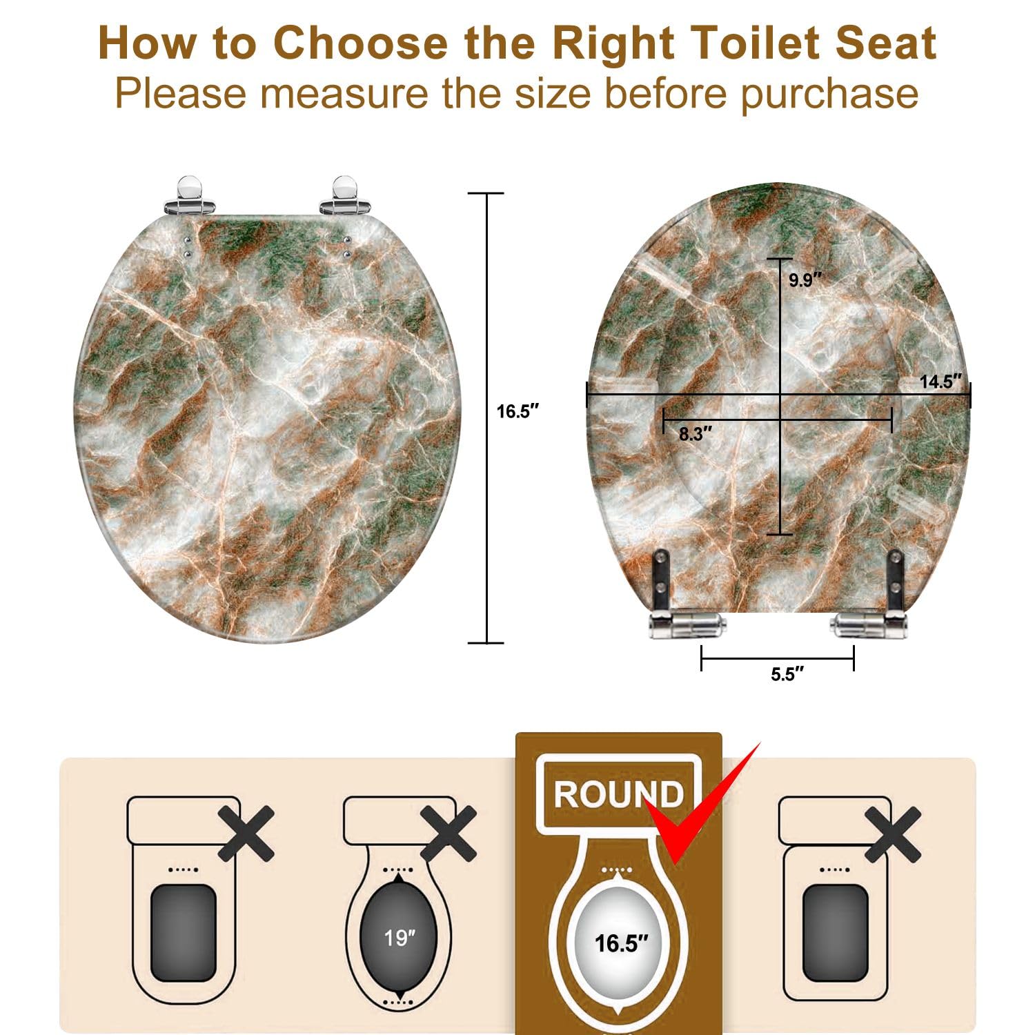 Asiento de inodoro de resina con cierre silencioso para baño.