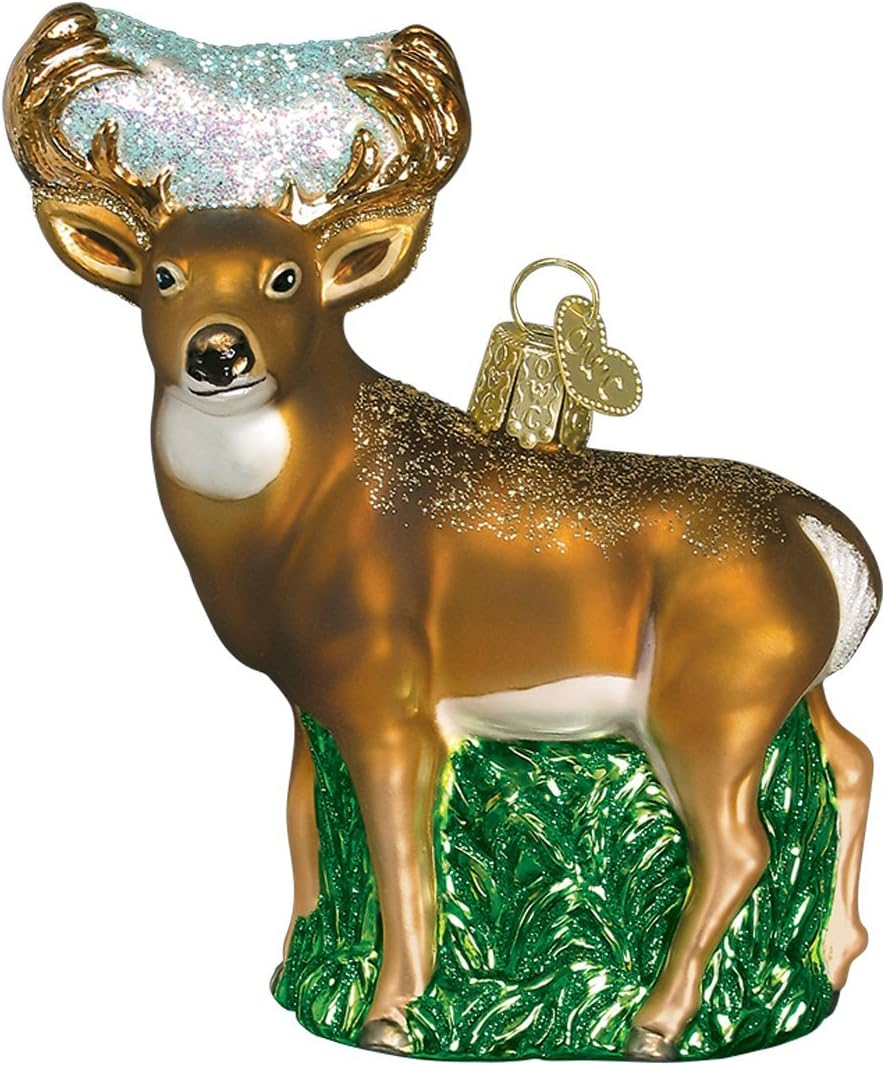 Old World Christmas Whitetail Deer Glass Blown Ornament for Christmas Tree, Handcrafted Holiday Decoration, Wildlife Animal Collection