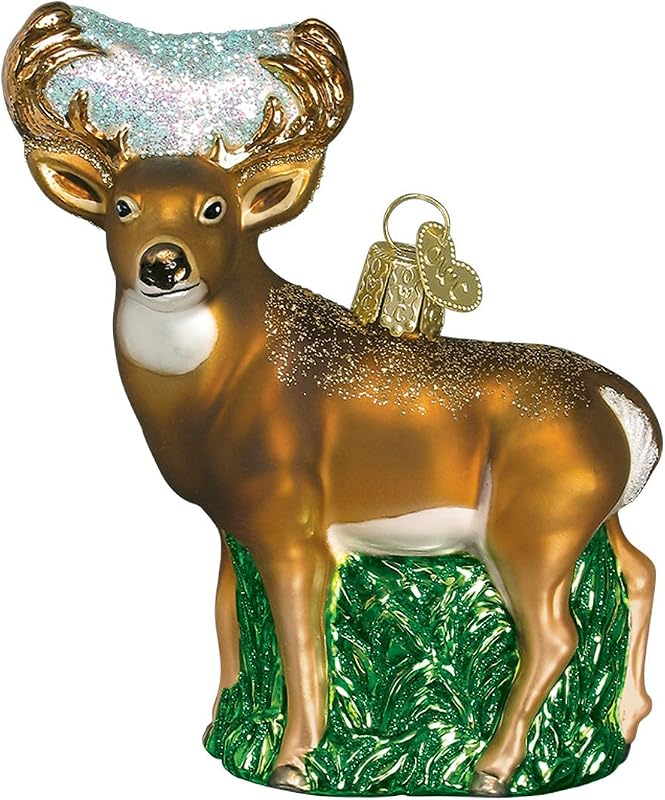 Adorno soplado de vidrio de ciervo de cola blanca de Navidad del Viejo Mundo para árbol de Navidad, decoración navideña hecha a mano, colección de animales silvestres