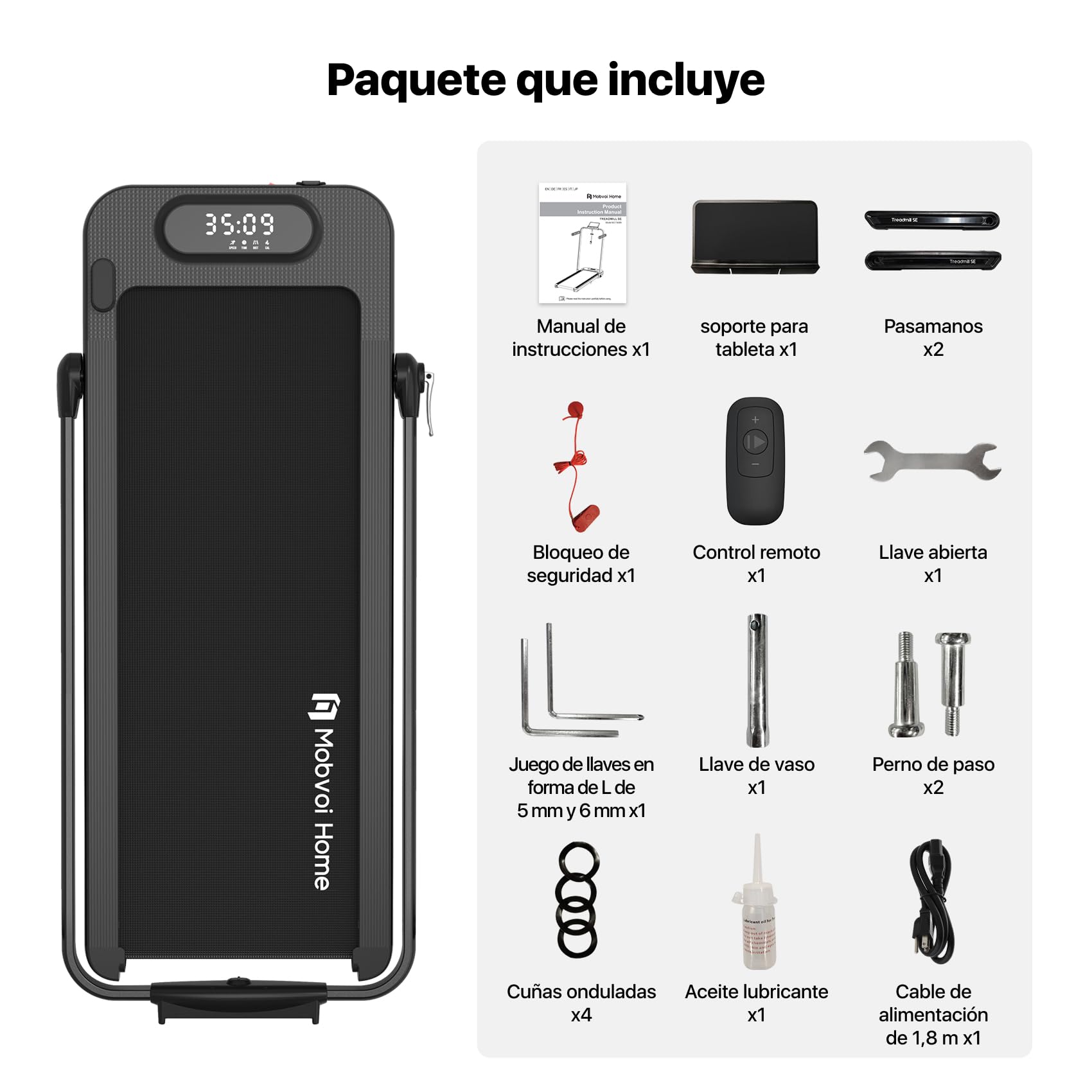 Mobvoi SE 3 en 1 - Smart IA con la App TicSports Cinta de Correr Plegable con Inclinación 6%, 2.5 HP, Portátil para Escritorio, Control Remoto y Pantalla LED