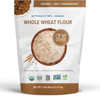 One Degree Organics Organic Whole Wheat Flour, 80oz, 4-Pack | Whole Grain Baking Flour, Glyphosate-Free, USDA Organic, Non-GMO, Vegan, Kosher, White Flour Alternative