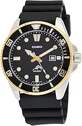 Série MDV106 | Relógio analógico unissex | 200 m WR | Caixa de aço inoxidável | Pulseira de resina | 2 ponteiros analógicos (HR, min, SEC) | Exibição da data | Coroa rosqueada/parte traseira da