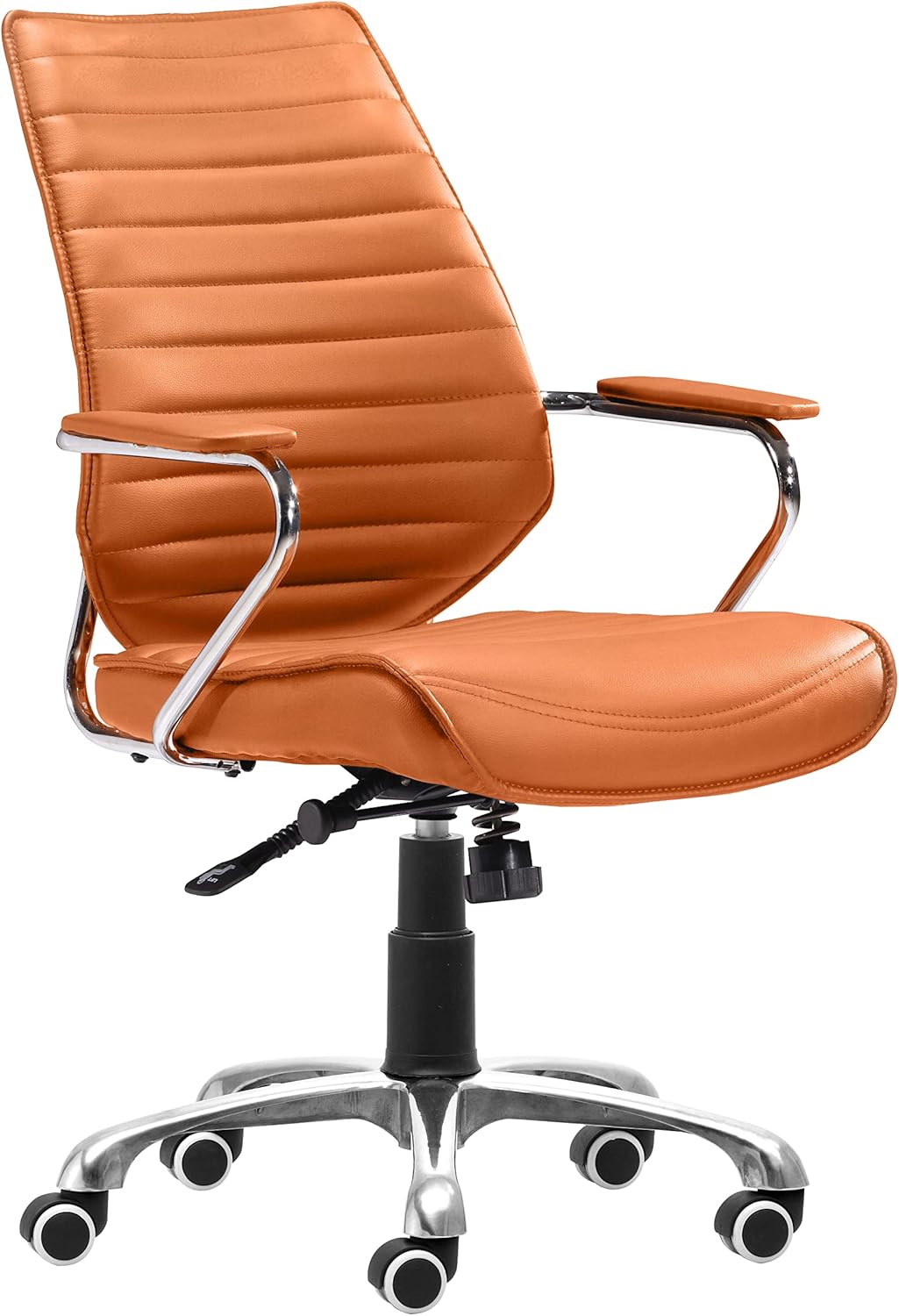 Zuo Enterprise Low Back Office Chair Terracotta, Modern Style, Faux Leather, Plush and Durable Faux Leather Fabric, Steel, Indoor Office, 25.2" W x 23.6" D x 37.4~40.6" H, Non-Stackable