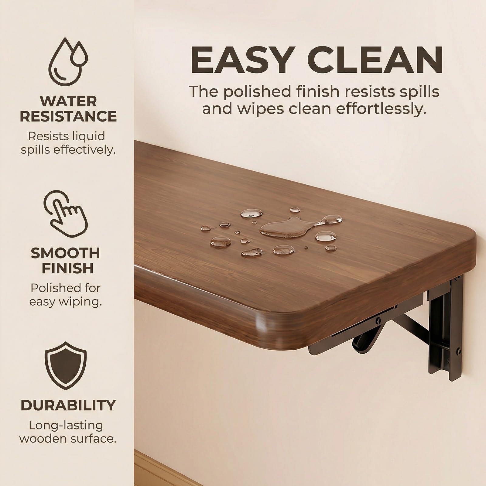 Mesa plegable montada en la pared, escritorio flotante de madera, estante plegable para espacios pequeños, mesa plegable con soportes plegables de metal para lavandería, oficina, cocina