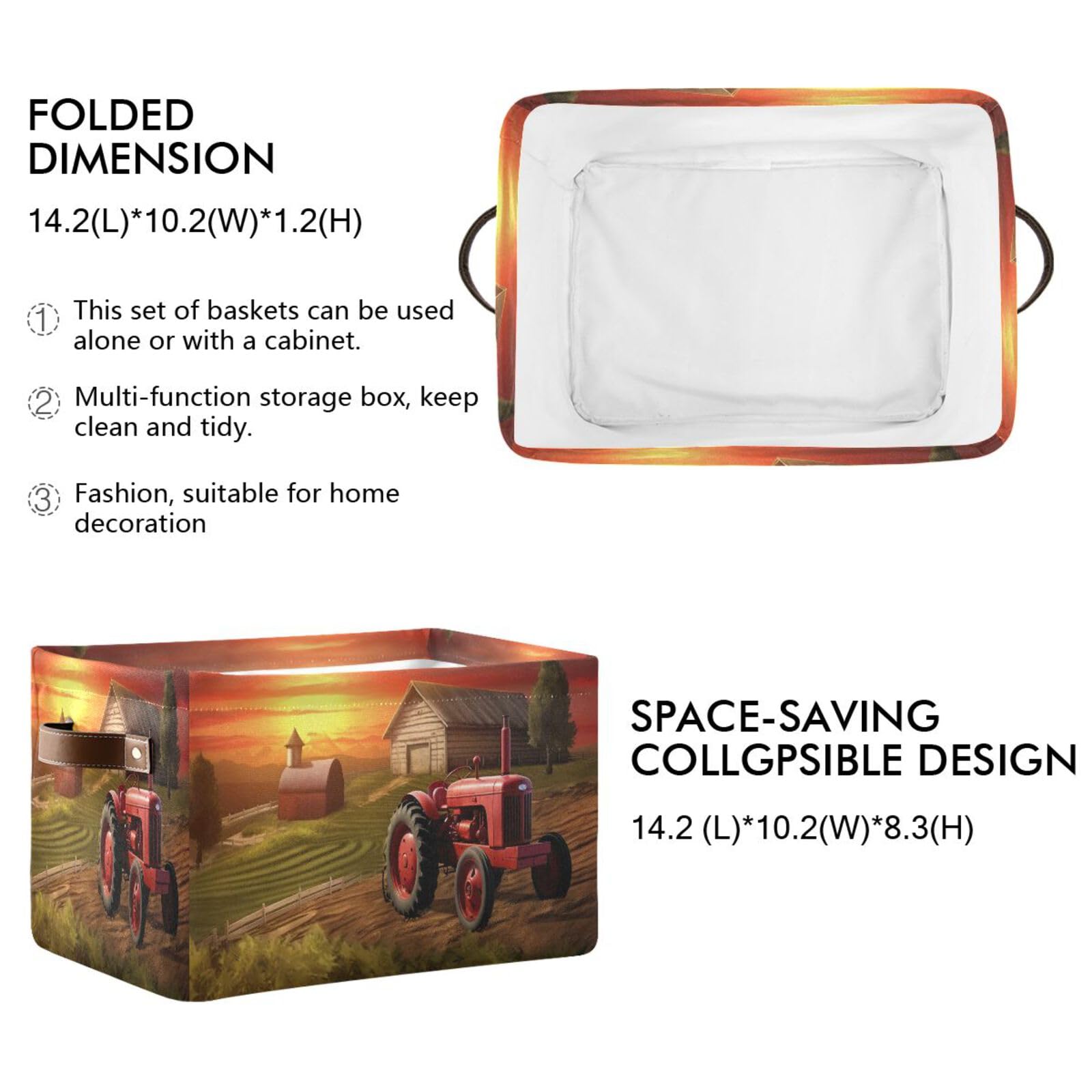 Emelivor Farmhouse House Tractor Storage Basket Bins Sturdy Storage Organizer Bins Laundry Basket with Handles for Playroom Living Bed Room Office Clothes Nursery,1 pcs