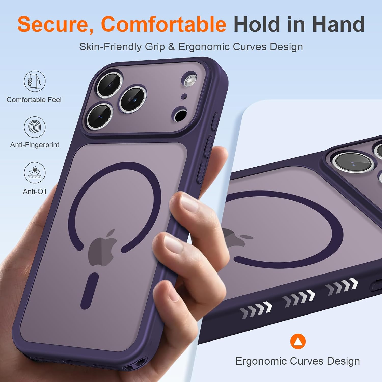 Magnetic for iPhone 17 Pro Max Case with Camera Control Button, Includes 2 Tempered Glass Screen Protectors, MagSafe Compatible Translucent Matte Phone Case for iPhone 17 Pro Max, Dark Purple - Image 5