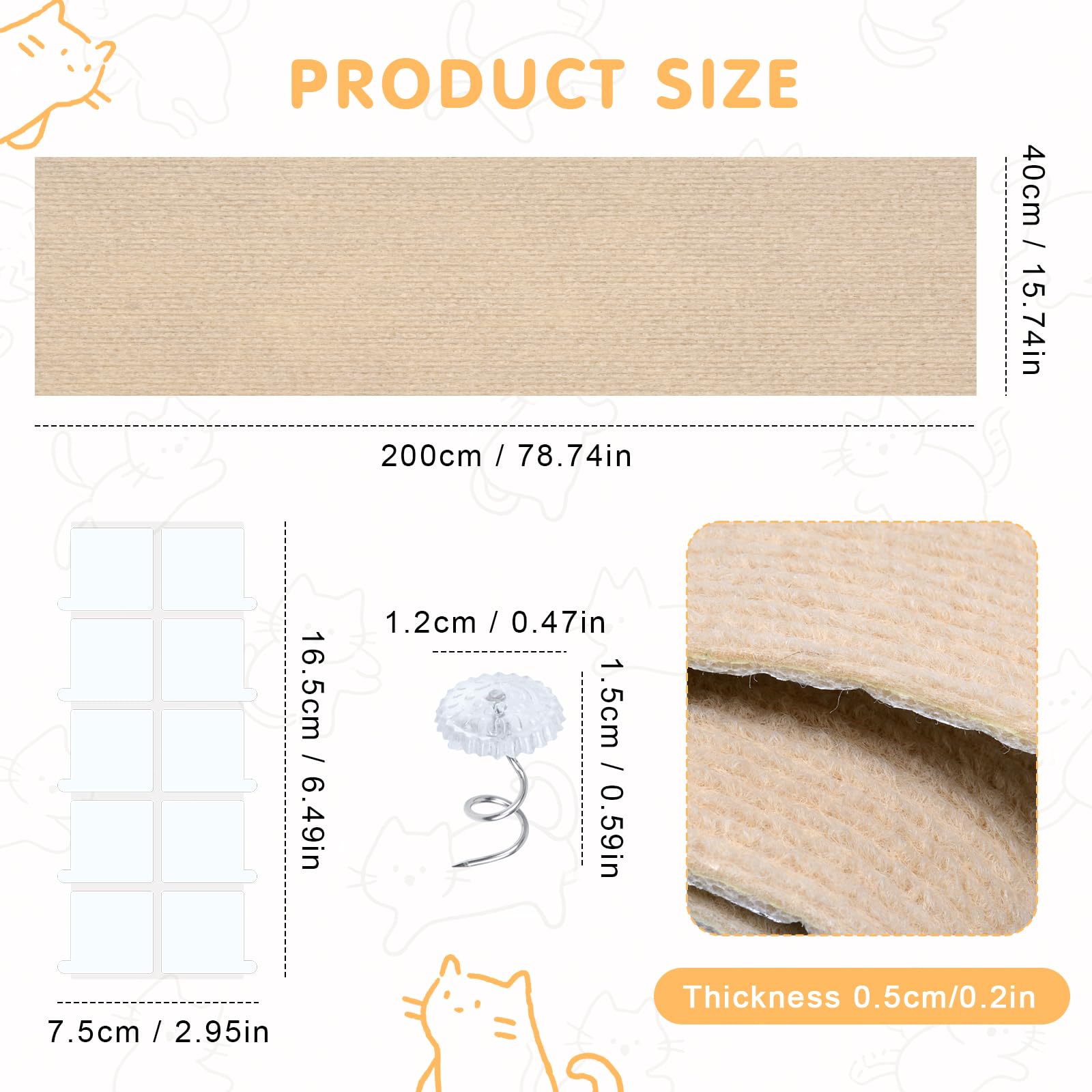 Qoosea Autoadhesiva Alfombra Rascador para Gatos 200cm×40cm, 2 Piezas Tapete Rascador para Gatos, Protector Sofa Gato Arañazo Recortable DIY Alfombrillas Rascadores para Sofás Muebles Puerta Paredes
