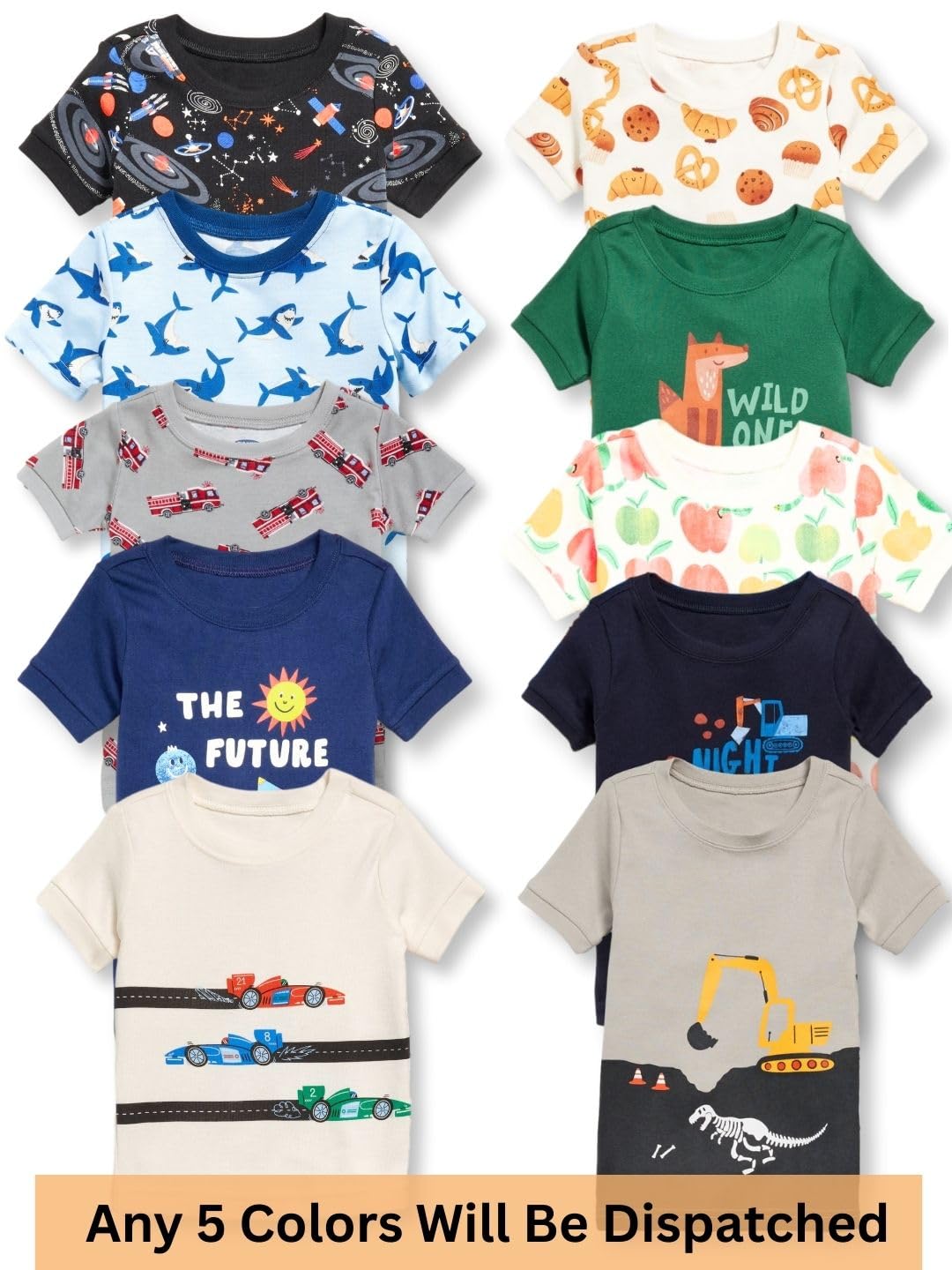 TuddyBuddy Boys 100% Organic Cotton Ribbed Short Sleeves Tops/T-Shirt (2 Years-3 Years, Pack of 5, Assorted) - Image 2 thumbnail