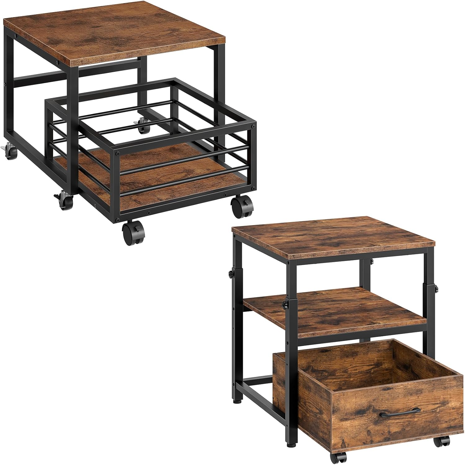 HOOBRO Mini Fridge Stand with Movable Storage Basket and Height-Adjustable Mini Fridge Cabinet, for Dorm, Apartment, Bedroom BF155TL01-BF455BX01