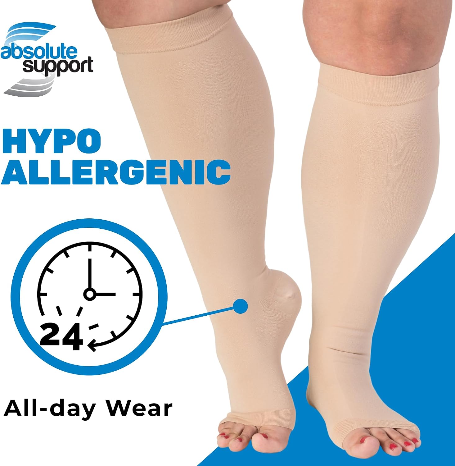 (3 Pairs) Open Toe Plus Size Compression Socks for Women and Men 15-20mmHg - Toeless Wide Calf Support Stockings - A515