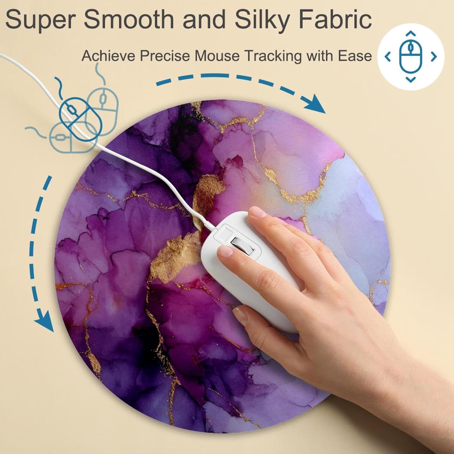 Round Mouse Pad for Women Men, 10’’ Round Desk Pad Mousepad Non-Slip Rubber Base, Office Home Laptop Accessories, Pink and Gold Marble Art Pattern image 4