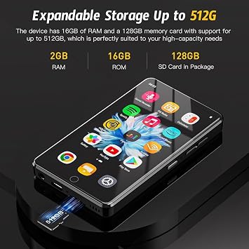 144GB MP3 Player with WiFi & Bluetooth, 4.02” IPS HD MP4 Player, MP3 Player with Speakers, Music Player for Kids, Android Music Player Preloaded with Spotify, Play Store