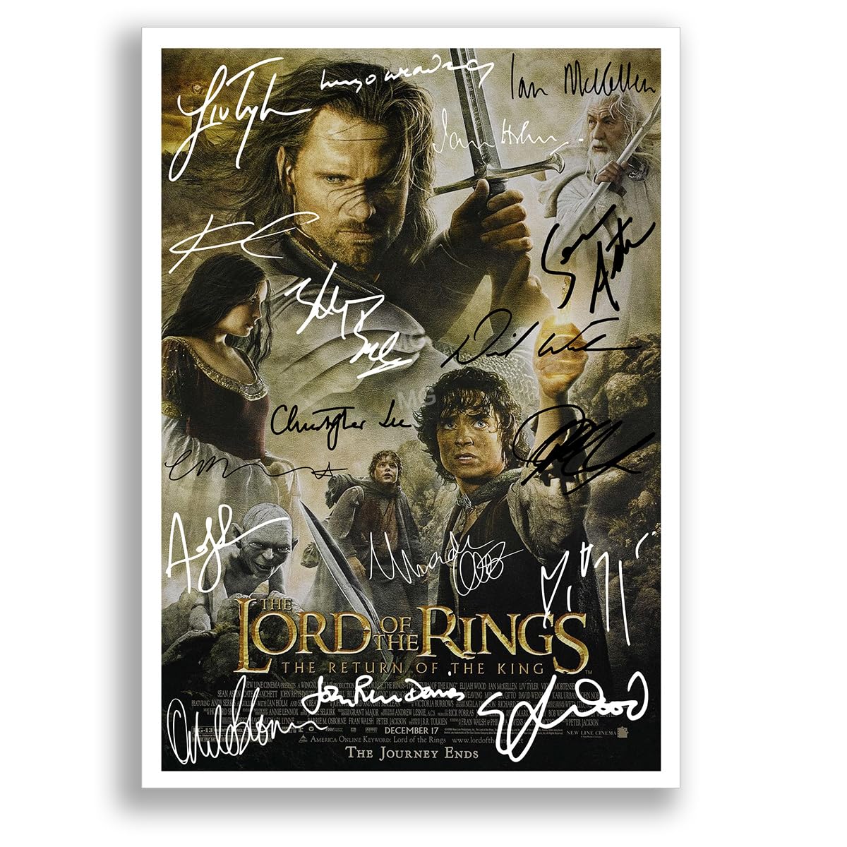 Mounted Gifts Trading Lord of the Rings All Movie Film Posters Cast Signed A4 Poster Photo Print Framed Autograph Gift Elijah Wood, Ian McKellen, Orlando Bloom (Return of the King A4 Poster Only)