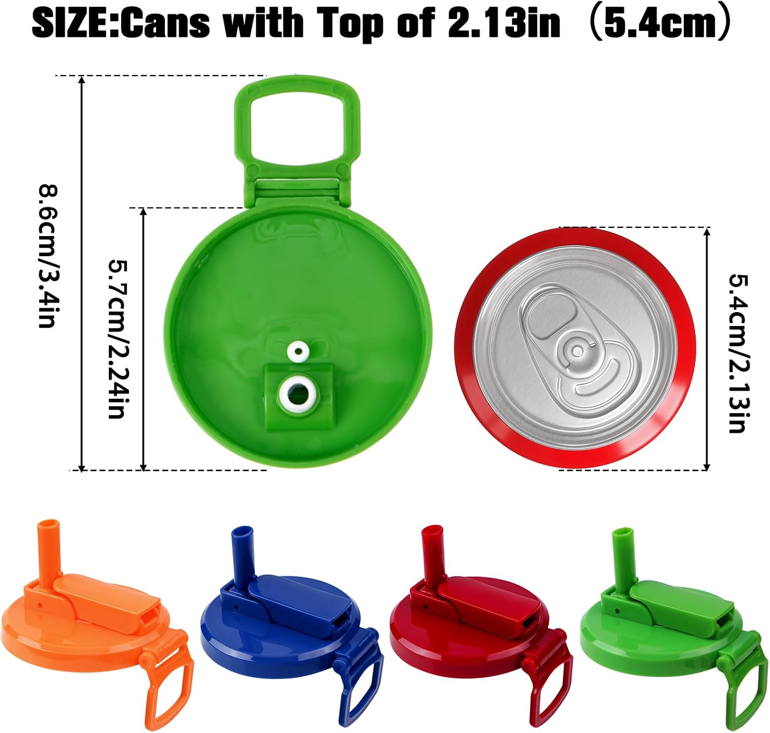 4 Pack Colorful Soda Can Lids with 8 Silicone Straws, Food-Grade Resuable Drink Covers for Standard Size Soda/Beer/Energy Drink Cans, Leak-Proof Seals for Parties, Picnic, Travel (Colour solid)