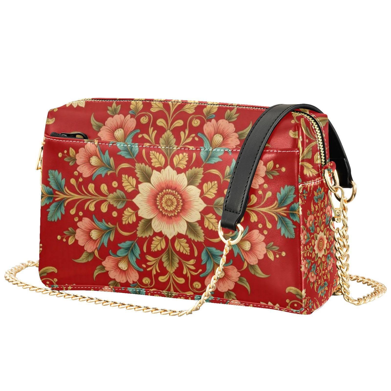 FRODOTGV Damska torebka crossbody o pojemności 2,5 l | Miękki metalowy sprzęt ze skóry PU, wiele kieszeni, lekki do podróży, czerwony ozdobny