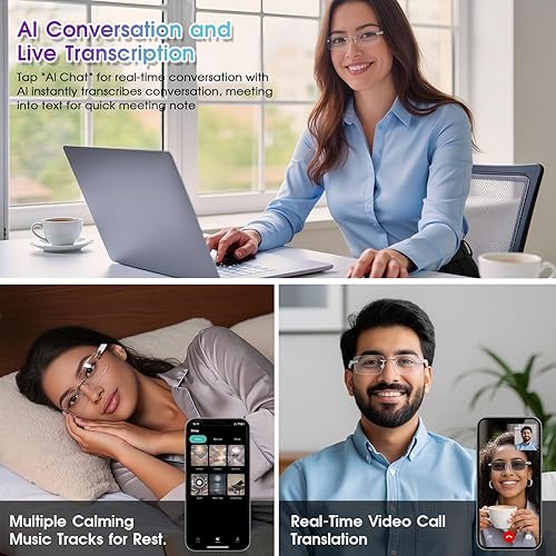 Miniatura 6 de Gafas de Traducción con IA, Gafas Bluetooth con Traductor en Tiempo Real para 164 Idiomas, Gafas Bluetooth Fotocromáticas con Bisagra de Resorte y