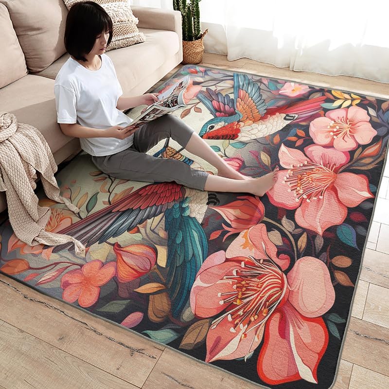 Miniatura 4 de Alfombra pequeña de colibrí, alfombra floral de pájaro de 2 x 3 pulgadas, alfombras de pájaros y flores para entrada, sala de estar, dormitorio,