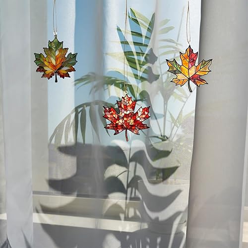 Miniatura 2 de 4 adornos acrílicos de hoja de arce para colgar en la ventana, decoración de hojas de otoño, hojas de otoño acrílicas, decoración de pared,