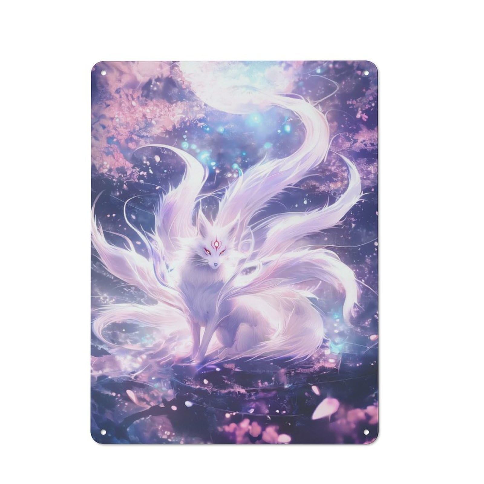 Junmoney Style-2 Country Metal Sign With Nine-Tailed Fox In Cherry Blossom Scene Design 40X30cm, Barn Style Farmhouse Wall Decor For Farmhouse Kitchen, Pantry Or Dining Area