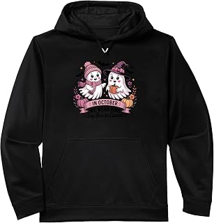 In October We Wear Pink Ribbon Breast Cancer Awareness Ghost Performance Hoodie