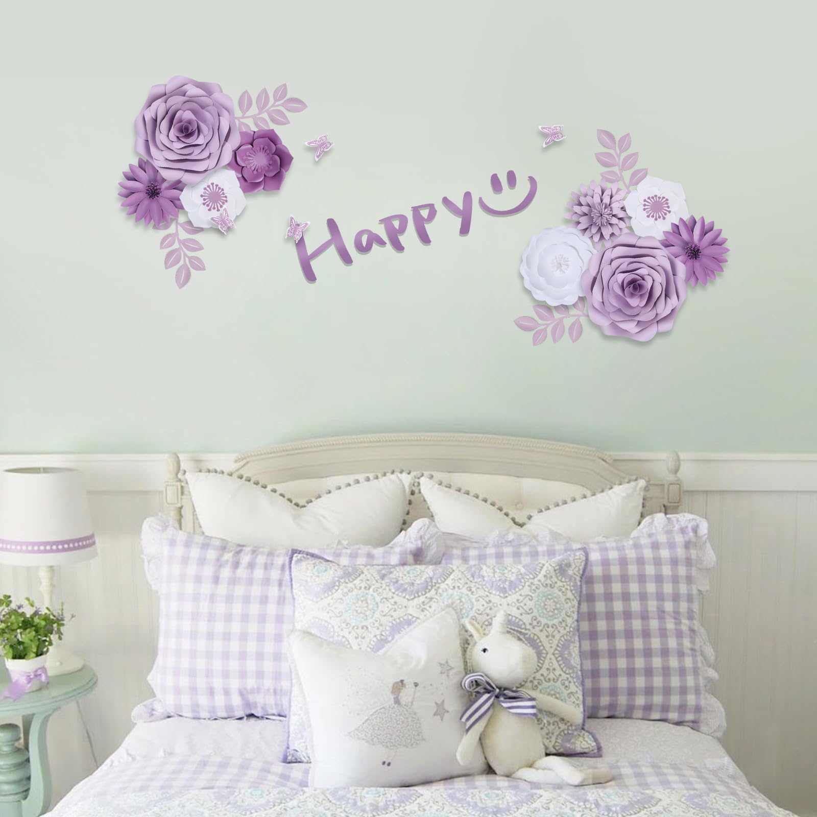 Mverse Fiori di carta decorativi per parete, bouquet gigante 3D di fiori artificiali fatti a mano con foglie e farfalle, elegante decorazione per asilo nido, sfondo per feste, decorazioni per baby
