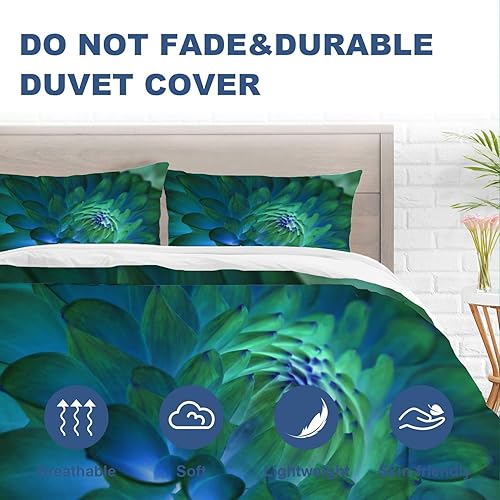 Miniatura 8 de Batmerry Juego de edredón de 3 piezas con diseño floral de acuarela de plantas azules, funda de edredón 100% algodón para todas las estaciones