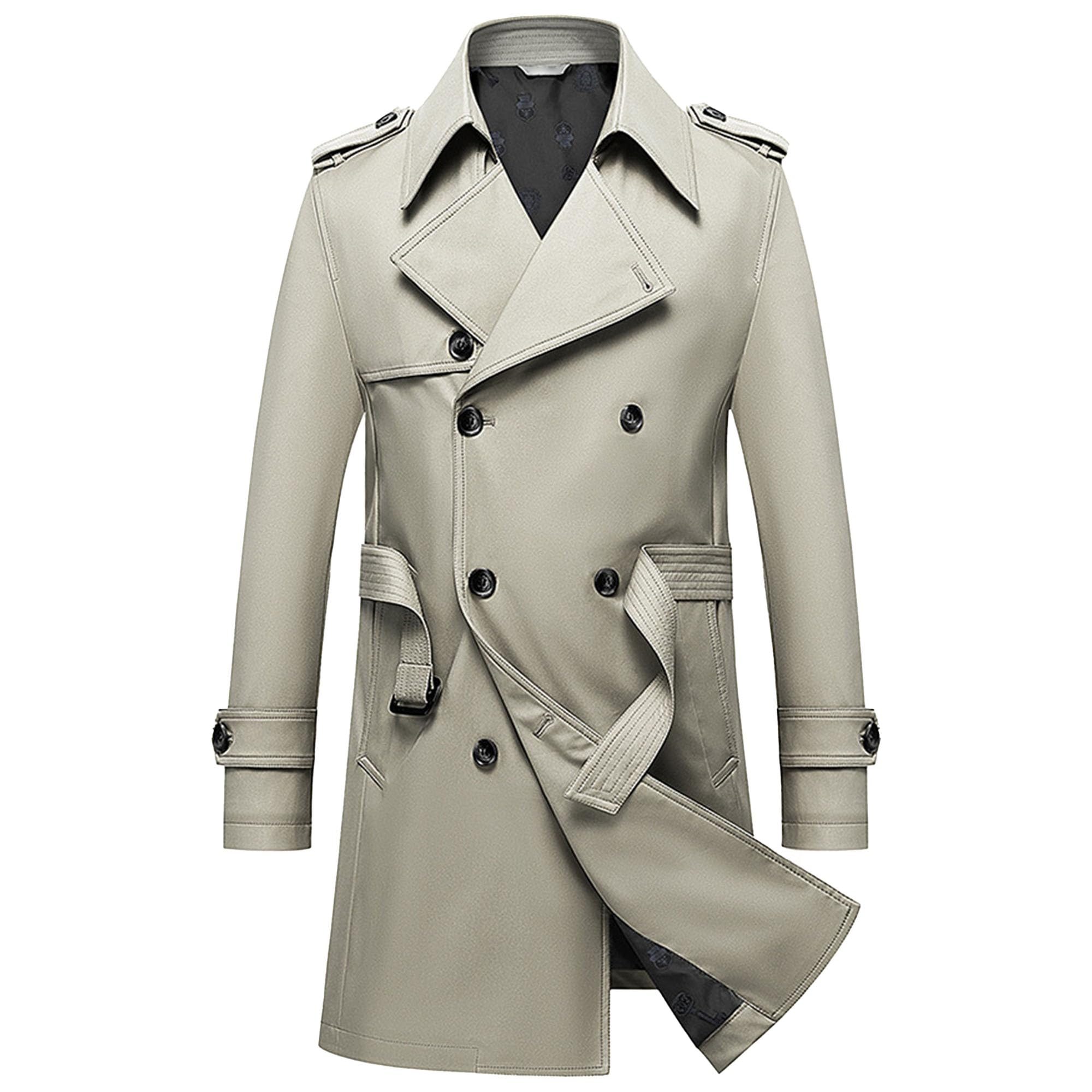 JEKE-DG Men's Double Breasted Trenchcoat Slim Fit Mid Long Trench Coat Winter Warm Long Windbreaker With Belt (6X-Large,Light Khaki 1)