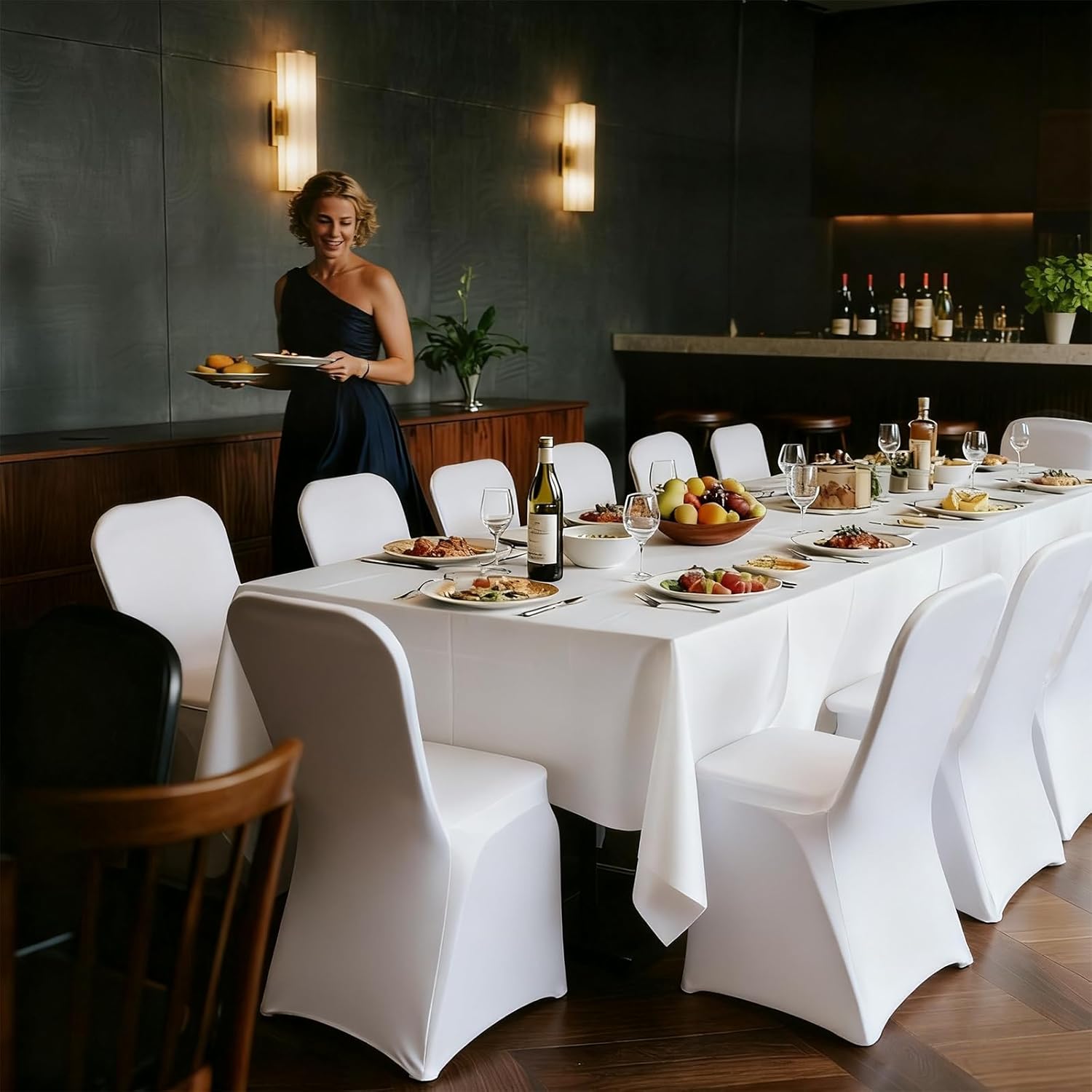 Spandex Folding Chair Covers - 100PCS Outdoor Wedding Chair Cover Stretchy Slipcovers for Birthday Party Banquet Event(White)