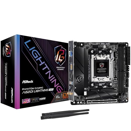 ASRock A620I Lightning WiFi Mini-ITX MB - AM5 (Ryzen 9000/8000/7000), 8+2+1 Power Phase, DDR5 7200+, PCIe 4.0, Dual M.2, USB 3.2 Gen2x2, 2.5G LAN, WiFi 6E/BT, BIOS Flashback