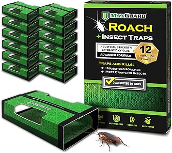 Amazon.com : MaxGuard Roach + Spider Traps (12 Per Box) Non-Toxic Extra ...