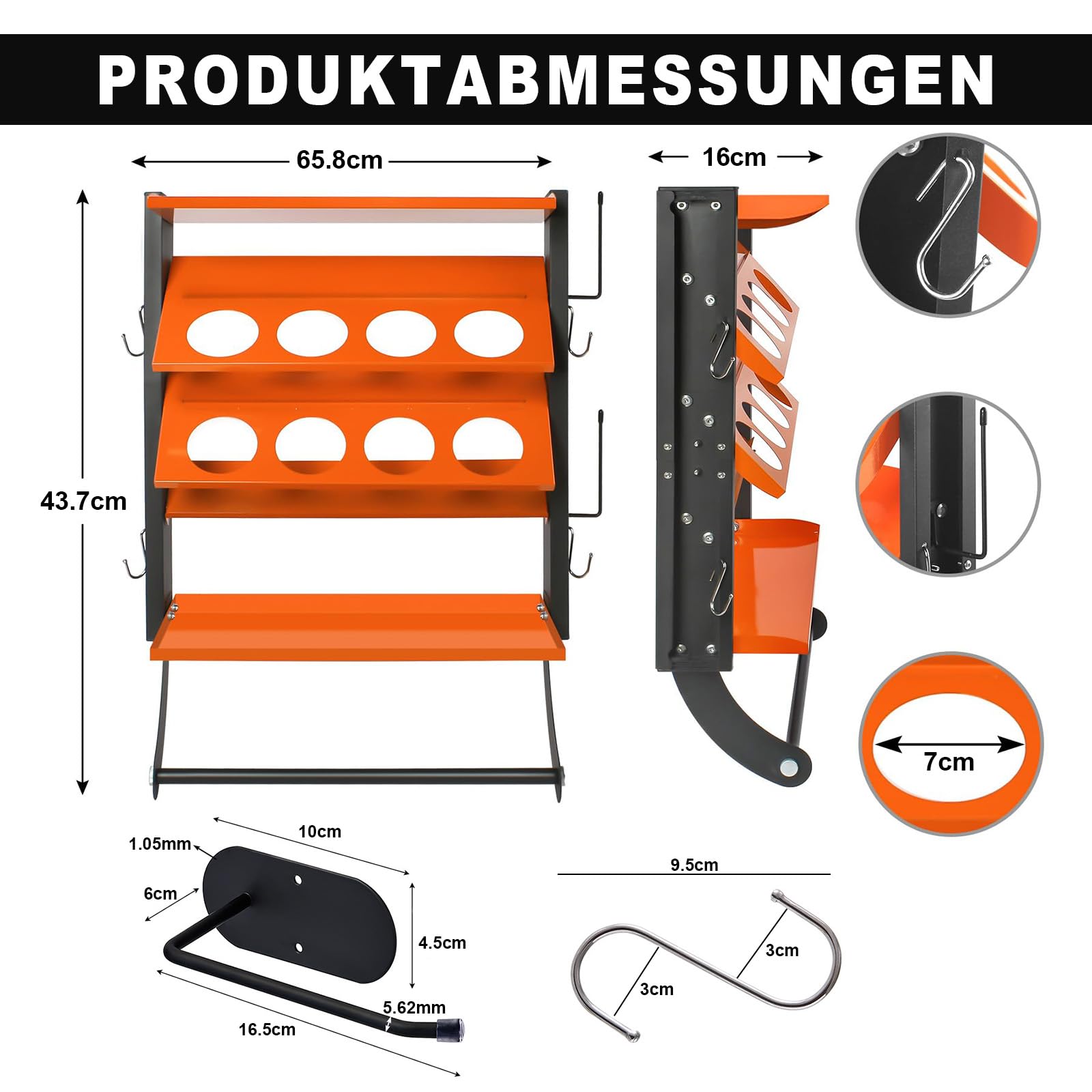 Doppelschichtiger Sprühflaschenhalter, Spray Paint Can Holder, Sprühflaschenregal für 8 Dosen mit 2 Ablagen und 6 Anhänger, Spraydosenhalter, Spraydosen Organizer für Garage und Zuhause