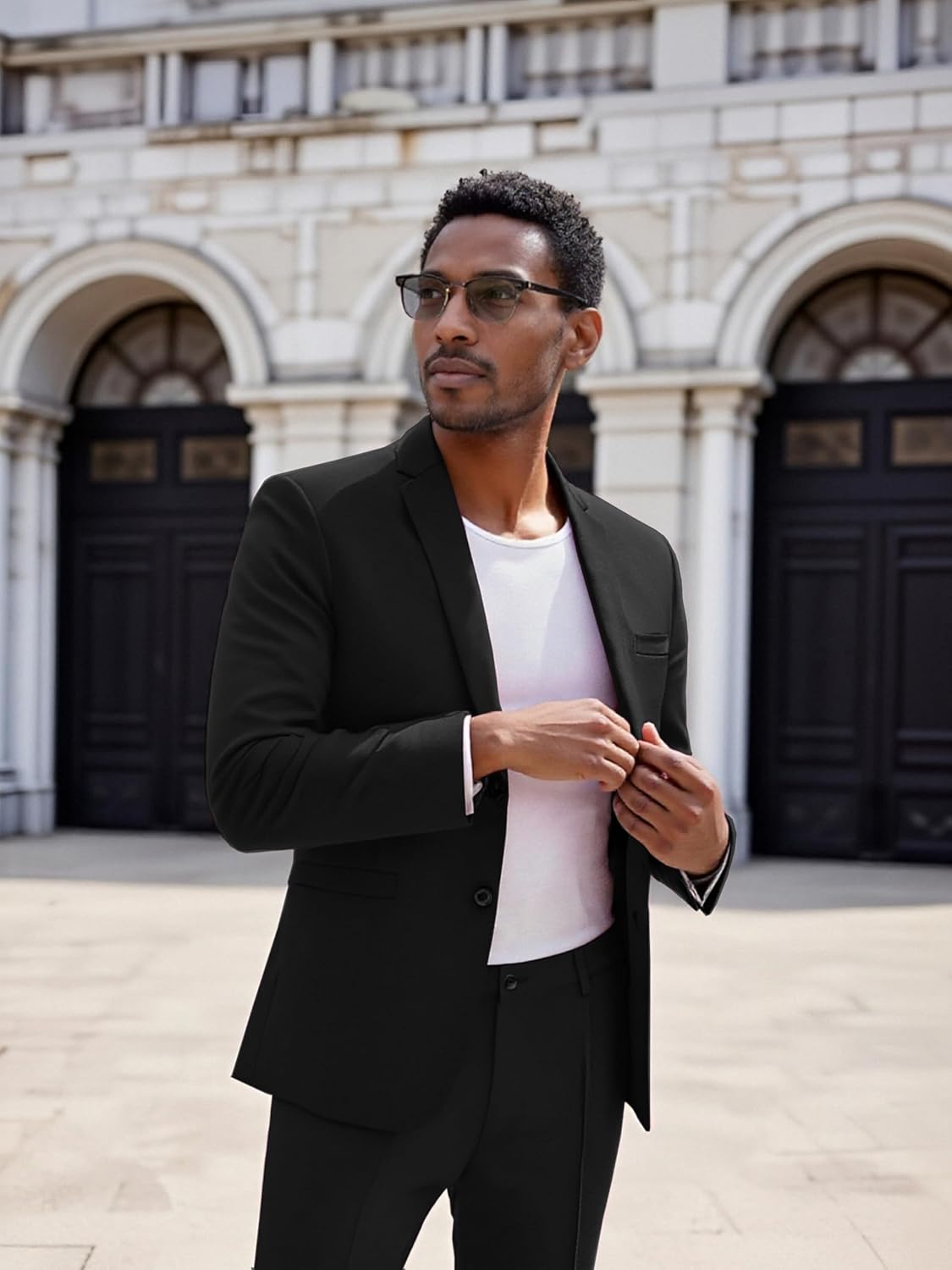 Men's 2 Piece Suit Slim Fit Two Button Solid Blazer and Pants Tuxedo Set for Wedding Business Formal Prom Dinner - Image 2