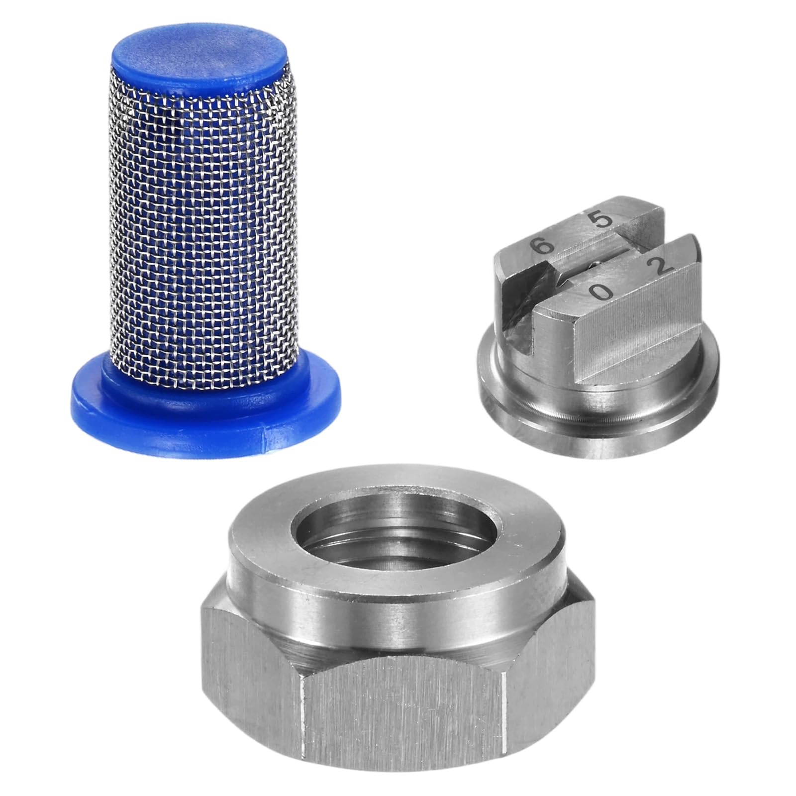 M METERXITY 1-Set Flat Fan Spray Tips, 0.91mm Orifice 65 Degree Stainless Steel Sprayer Nozzle Tips with NPT3/8 Nut and 50 Mesh Filter for Agricultural Drone Sprayer/Garden Irrigation