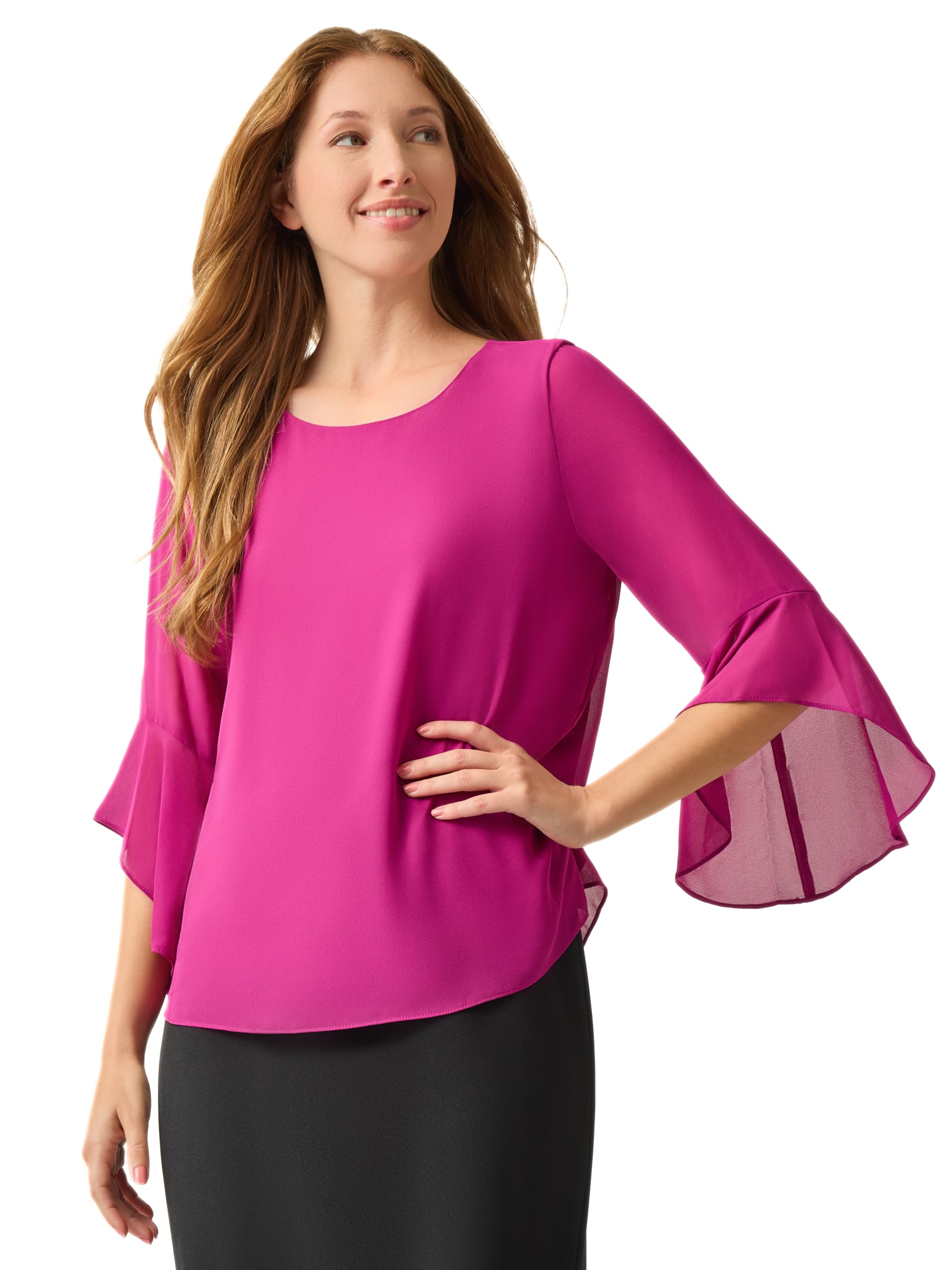 Kasper Womens Womens 3 4 Ruffle Sleeve Top