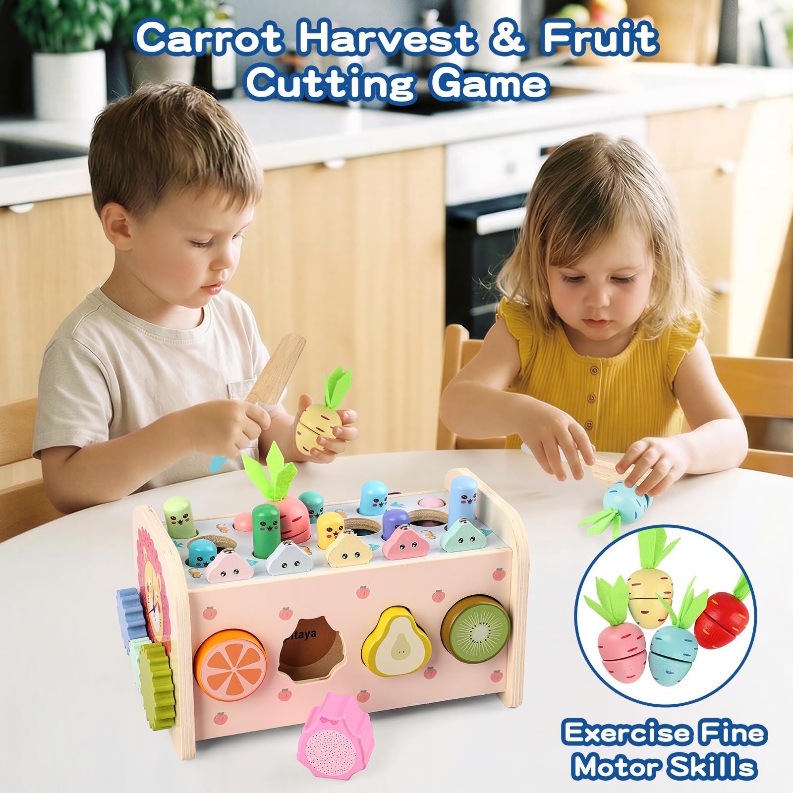 Giochi Montessori Bambini 1 Anno, 9 in 1 Cubo Multiattivita Legno Bambi Giocattoli Educativi Interattivi con Strumenti Xilofono, Acchiappa La Talpa, Gioco Pesca & Frutta, Regalo Compleanno Pasqua