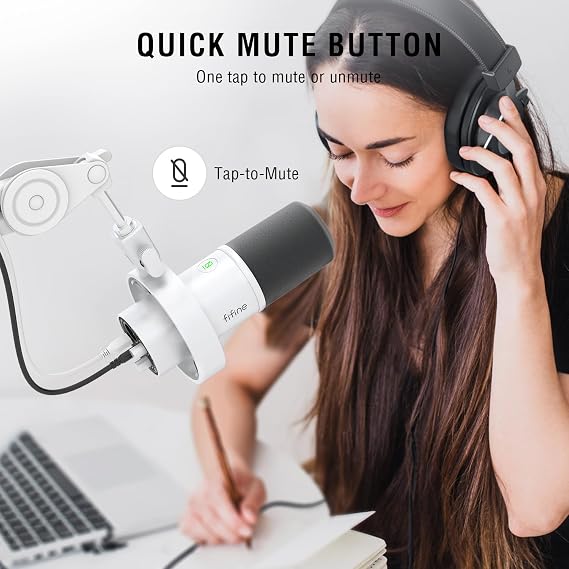 FIFINE Studio XLR Dynamic Microphone, USB PC Podcast Microphone for Streaming Recording, XLR/USB Vocal Microphone, Tapping Quiet, Gain Button, Headphone Monitoring - Amplitank K688 White