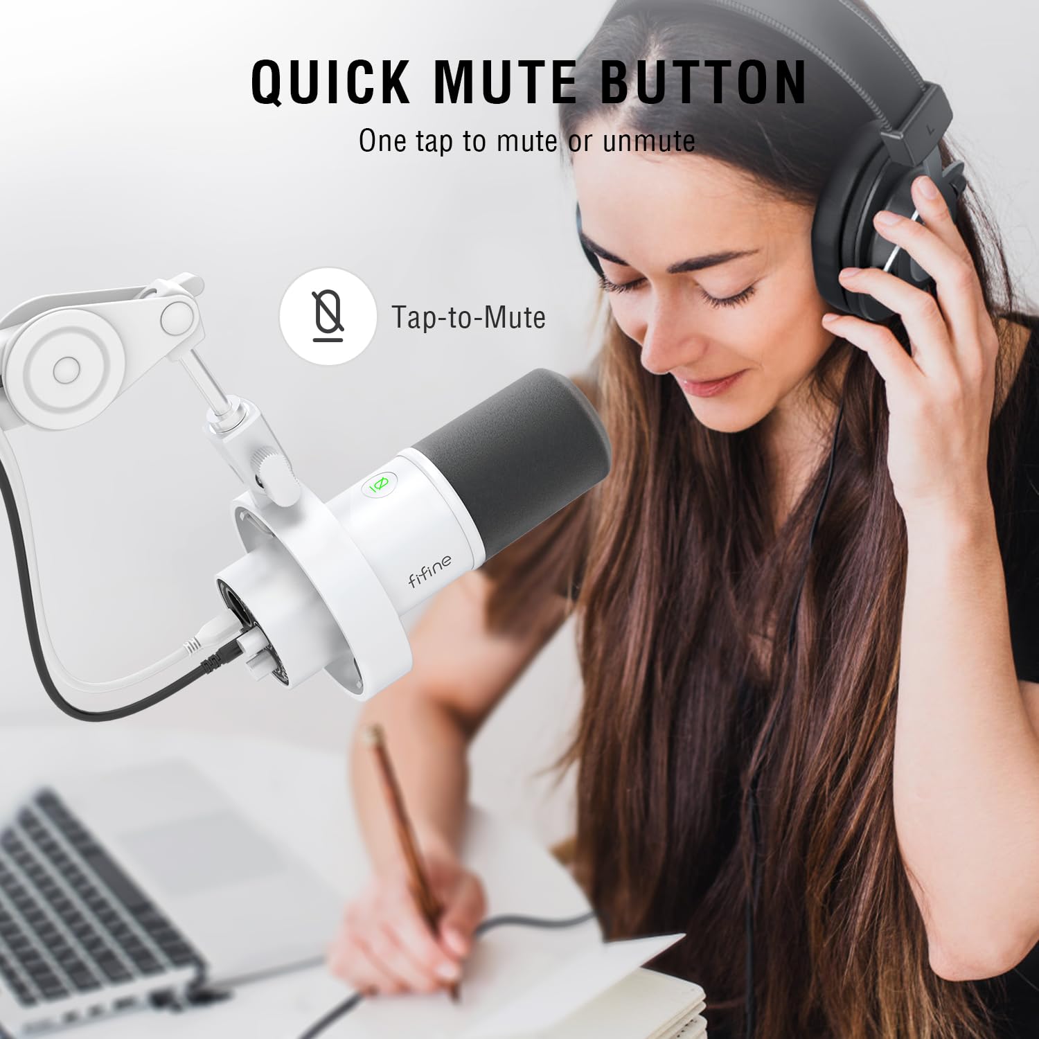 FIFINE Amplitank K688 Microphone dynamique de studio XLR/USB avec bouton de gain, contrôle des écouteurs, microphone vocal XLR/USB XLR/USB Blanc