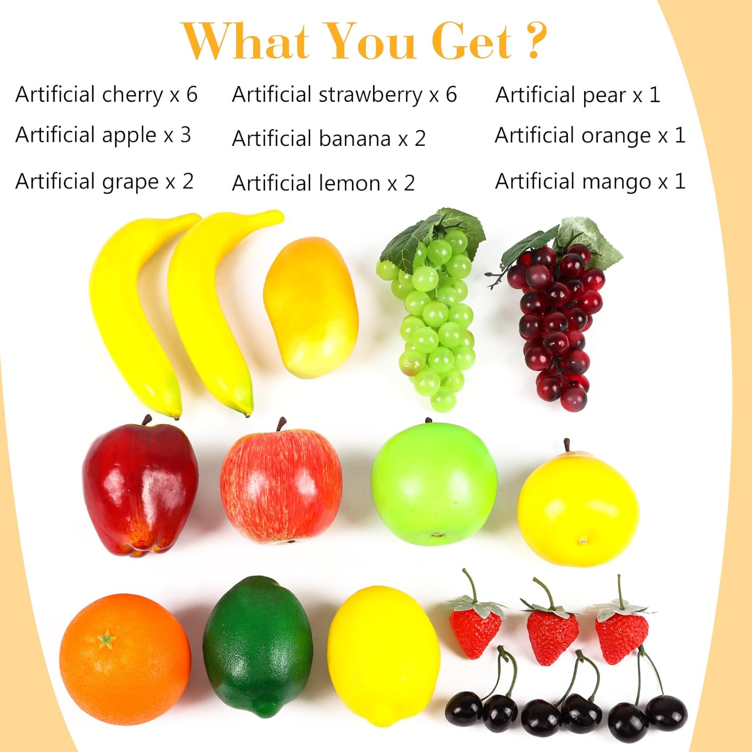STEFORD 24Pcs Fake Fruit Pack, Artificial Fruit for Home Decor Realistic Fake Mixture Fruits Set Table Centrepieces Party Chirstmas Decoration Home Kitchen Lifelike Faux Fruits Modle Apple Bananas