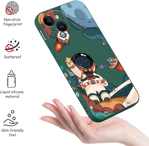 Miniatura 5 de LEECG Funda para iPhone 15, para iPhone 15, diseño creativo de lado de astronauta, silicona líquida, a prueba de golpes, suave, para niñas y niños,