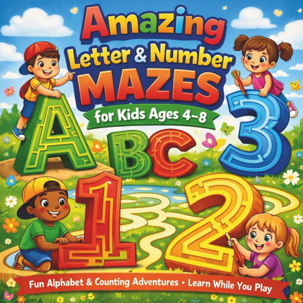Amazing Letter & Number Mazes for Kids Ages 4–8: Fun Alphabet & Counting Adventures Learn While You Play