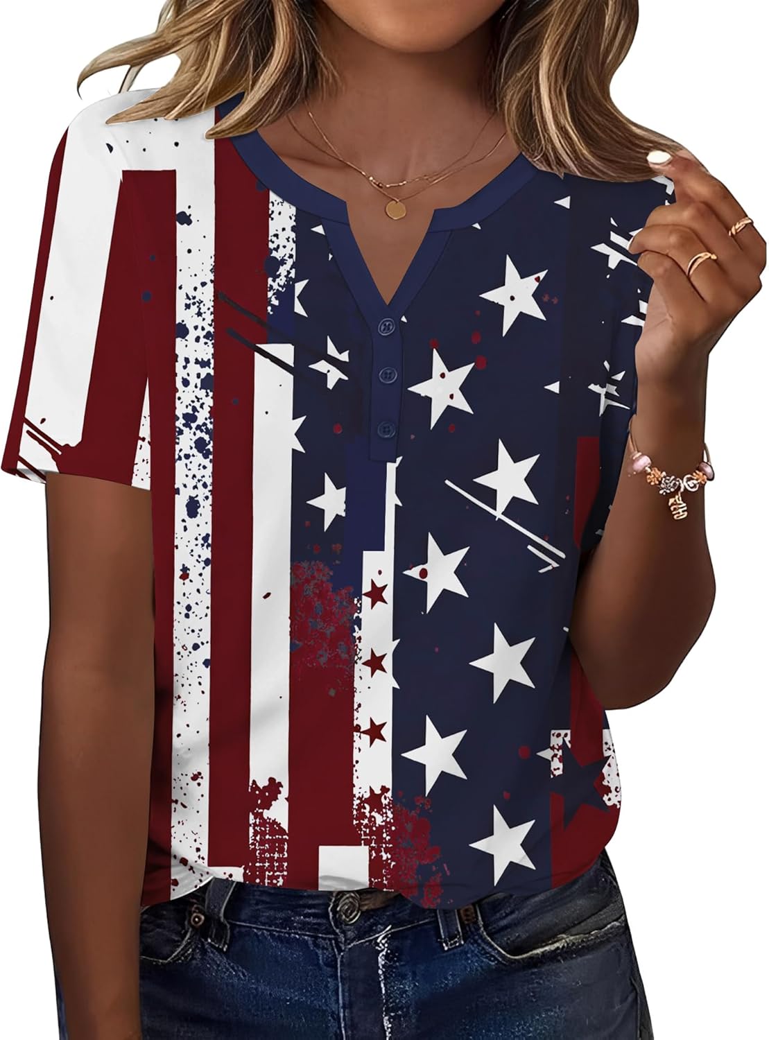 TCOT Women's Tops Dressy Casual Summer Blouses Short Sleeve Button V Neck Spring Tee Shirts