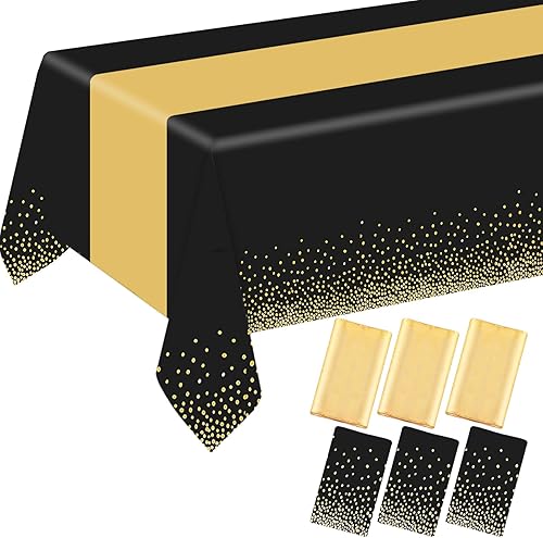 Miniatura 10 de Juego de 6 manteles rectangulares de plástico con puntos, cubierta de mesa de plástico de 54 x 108 pulgadas, caminos de mesa de satén de 12 x 108