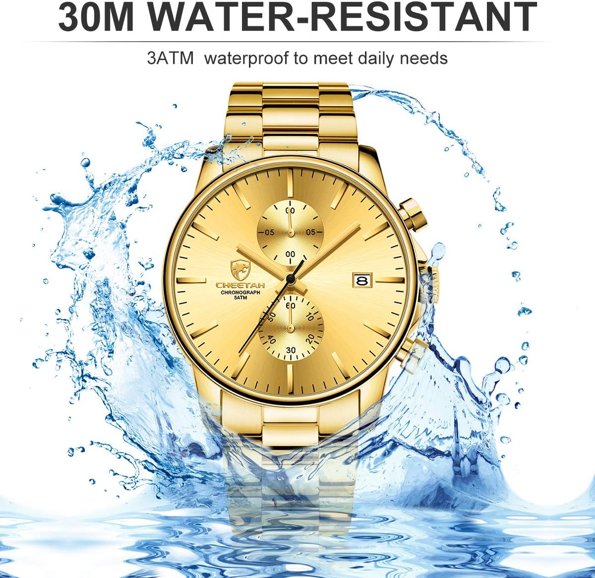 GOLDEN HOUR Fashion Business Mens Watches with Stainless Steel Waterproof Chronograph Quartz Watch for Men, Auto Date - Image 5